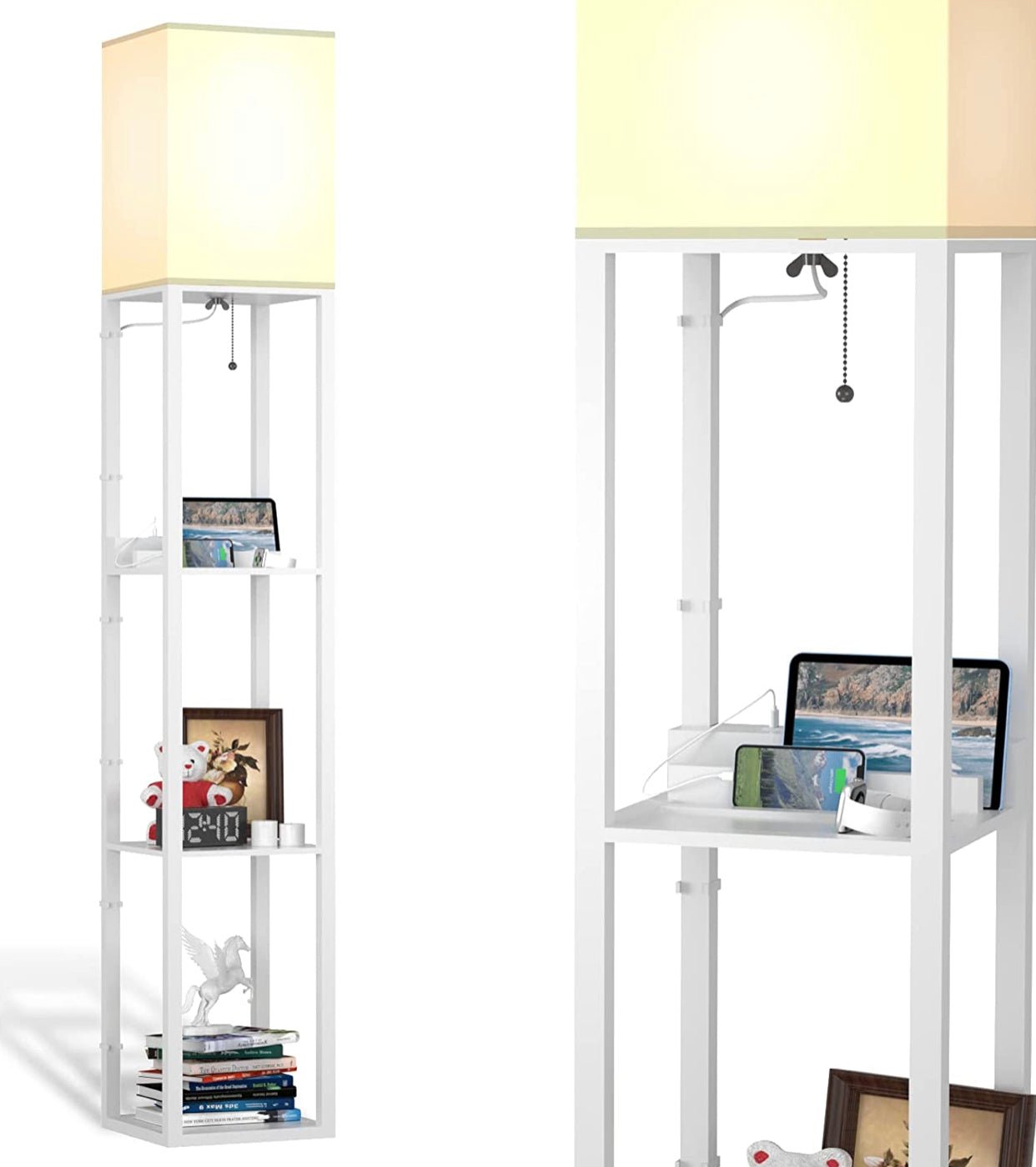 Floor Lamp Charger - Shelf Floor Lamp with USB Charging Ports and Electric Outlet - Outdoor Solar Outlet