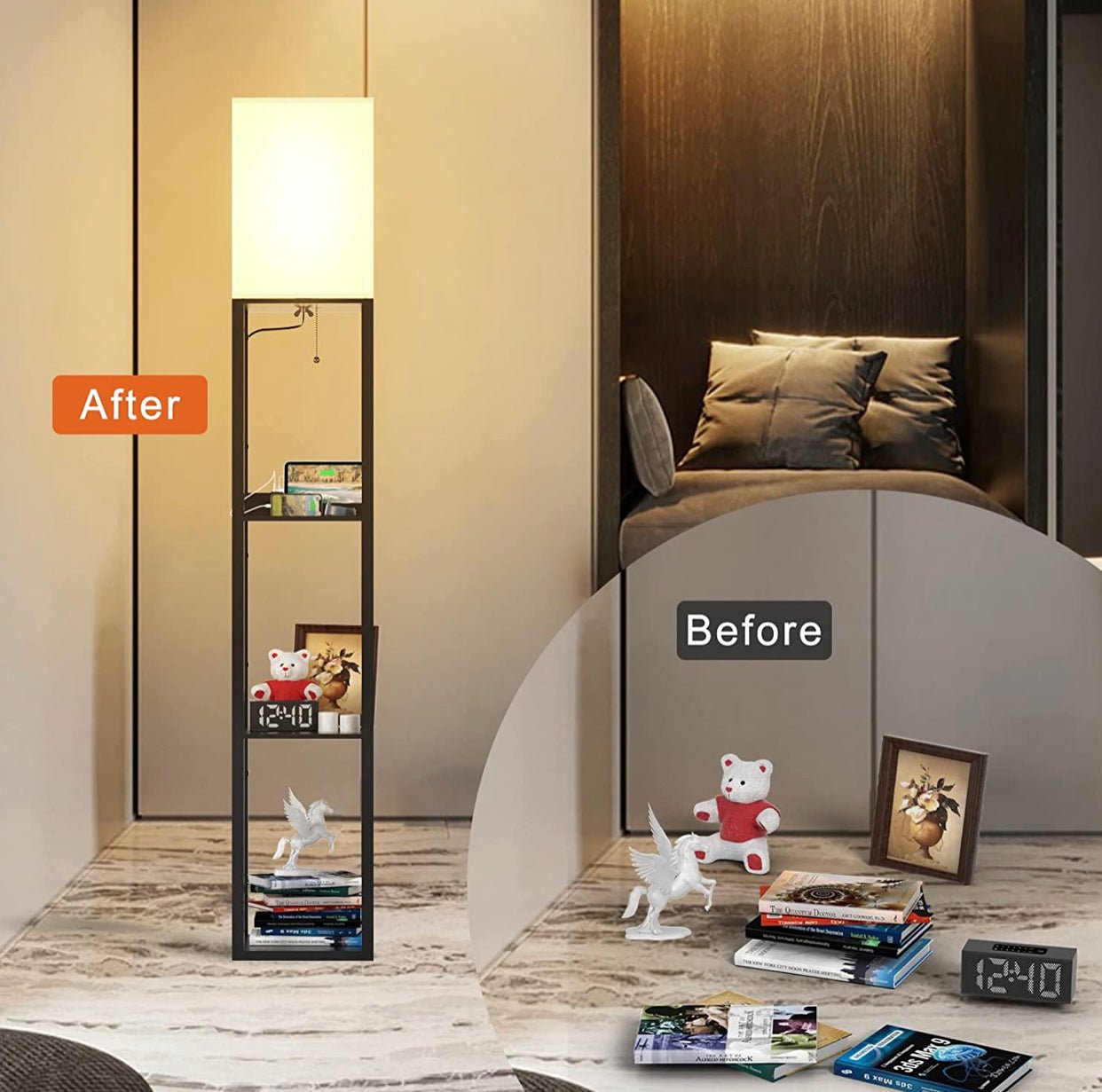 Floor Lamp Charger - Shelf Floor Lamp with USB Charging Ports and Electric Outlet - Outdoor Solar Outlet