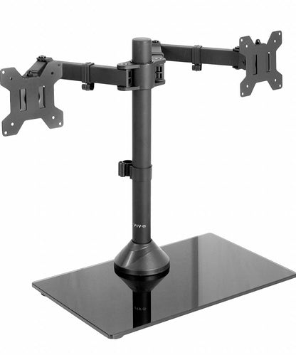 Freestanding Dual Monitor Stand with Sleek Glass Base and Adjustable ArmsHeave Duty , Mounts 2 Screens - Outdoor Solar Outlet