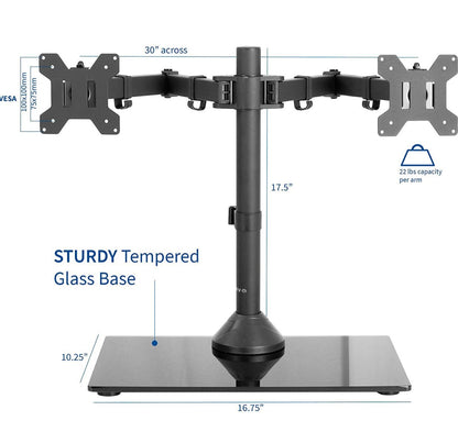 Freestanding Dual Monitor Stand with Sleek Glass Base and Adjustable ArmsHeave Duty , Mounts 2 Screens - Outdoor Solar Outlet