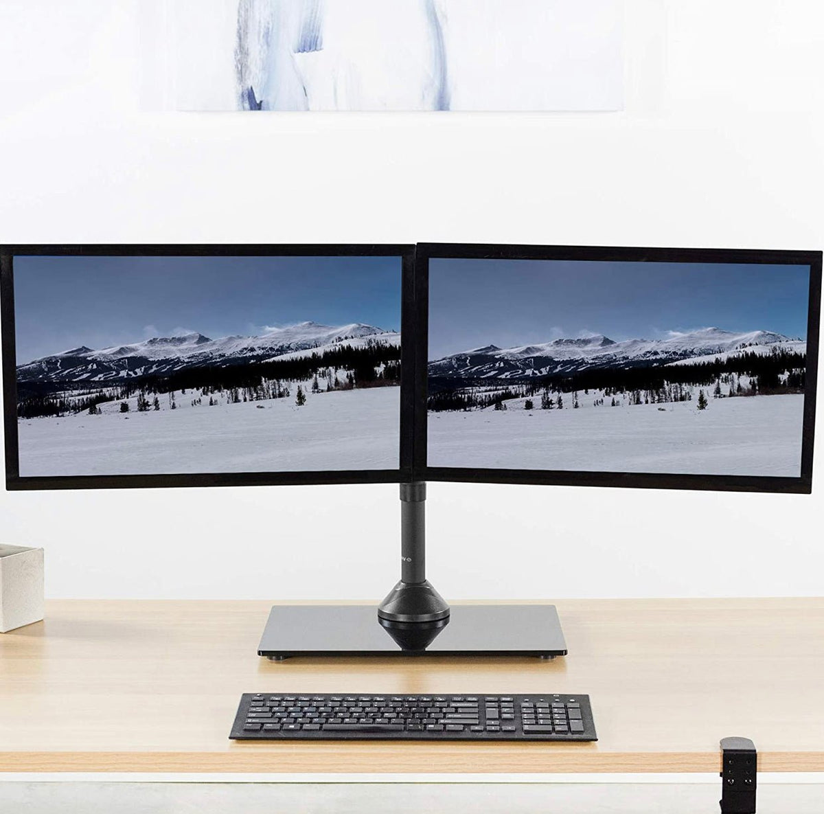 Freestanding Dual Monitor Stand with Sleek Glass Base and Adjustable ArmsHeave Duty , Mounts 2 Screens - Outdoor Solar Outlet