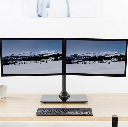 Freestanding Dual Monitor Stand with Sleek Glass Base and Adjustable ArmsHeave Duty , Mounts 2 Screens - Outdoor Solar Outlet