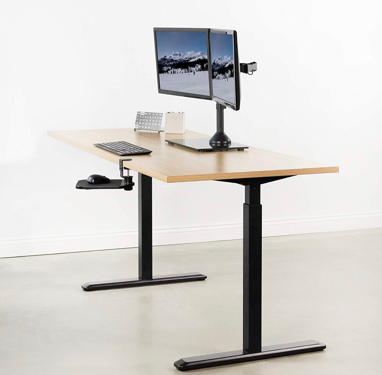 Freestanding Dual Monitor Stand with Sleek Glass Base and Adjustable ArmsHeave Duty , Mounts 2 Screens - Outdoor Solar Outlet
