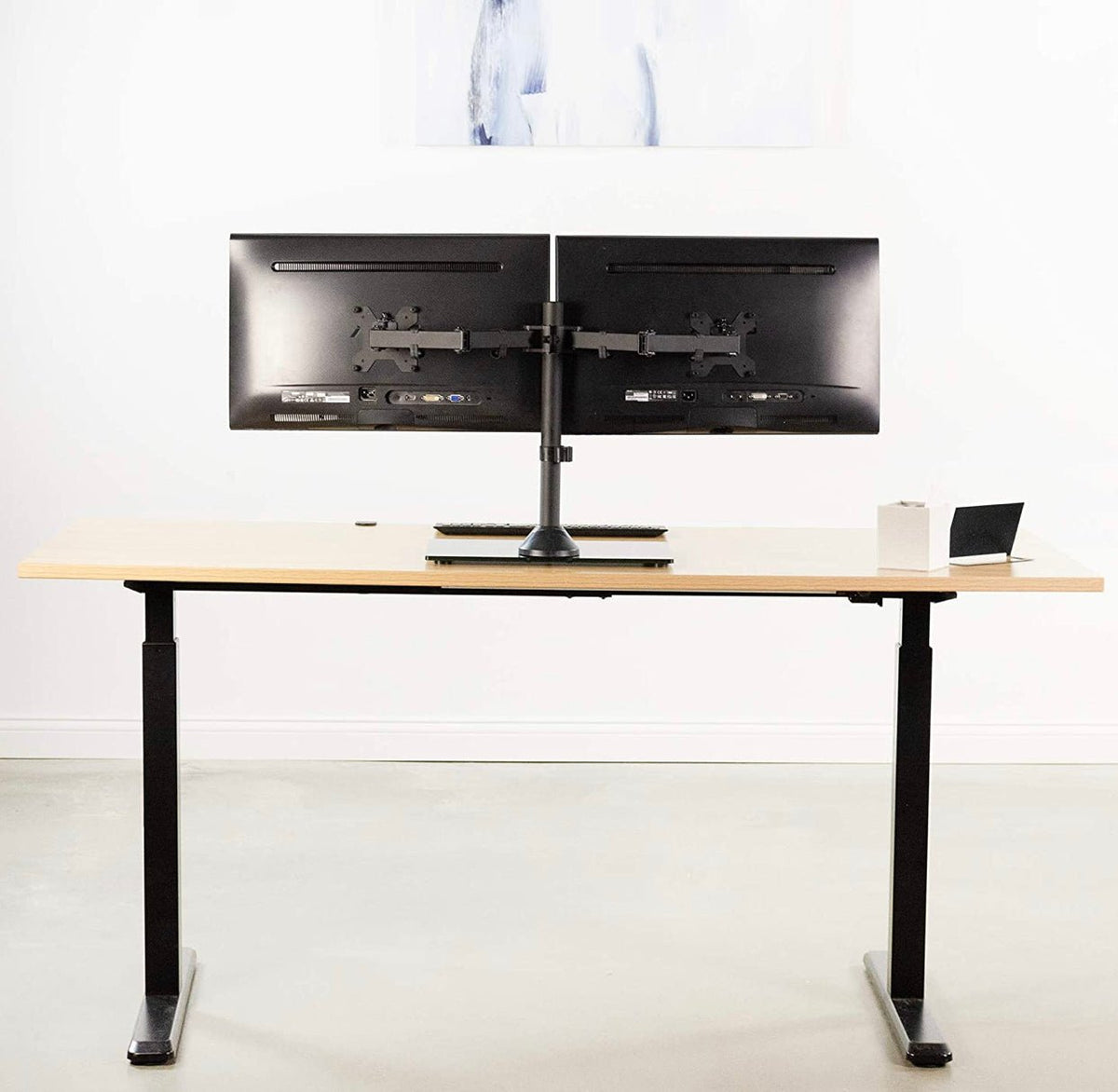 Freestanding Dual Monitor Stand with Sleek Glass Base and Adjustable ArmsHeave Duty , Mounts 2 Screens - Outdoor Solar Outlet