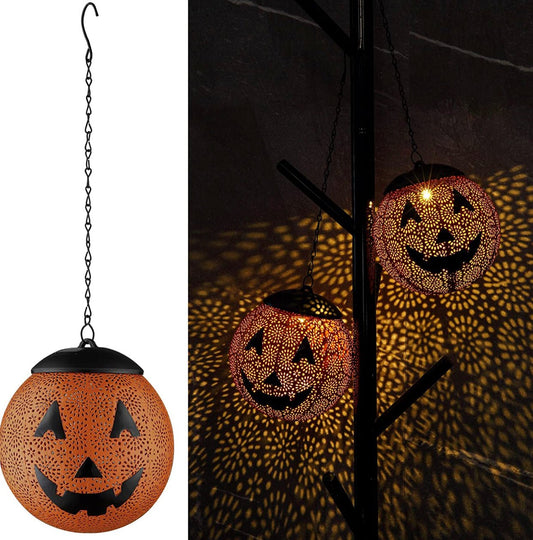 Halloween Solar Hanging Lights Outdoor - Garden Solar Metal Lantern Decor, Solar Powered Led Waterproof Decorative Round - Outdoor Solar Outlet
