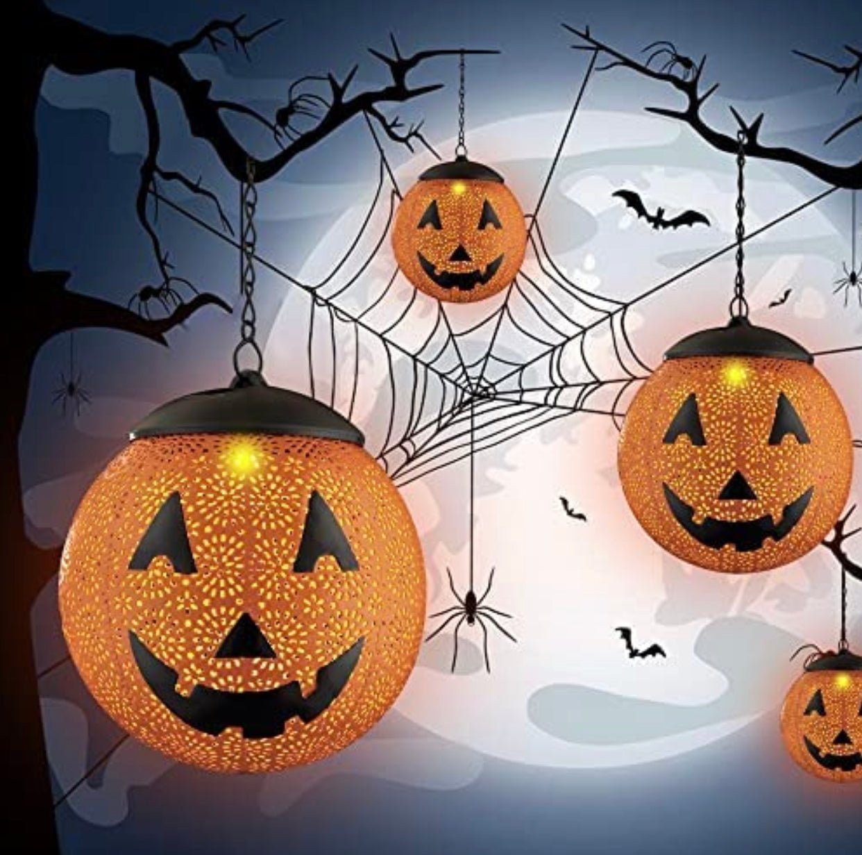 Halloween Solar Hanging Lights Outdoor - Garden Solar Metal Lantern Decor, Solar Powered Led Waterproof Decorative Round - Outdoor Solar Outlet