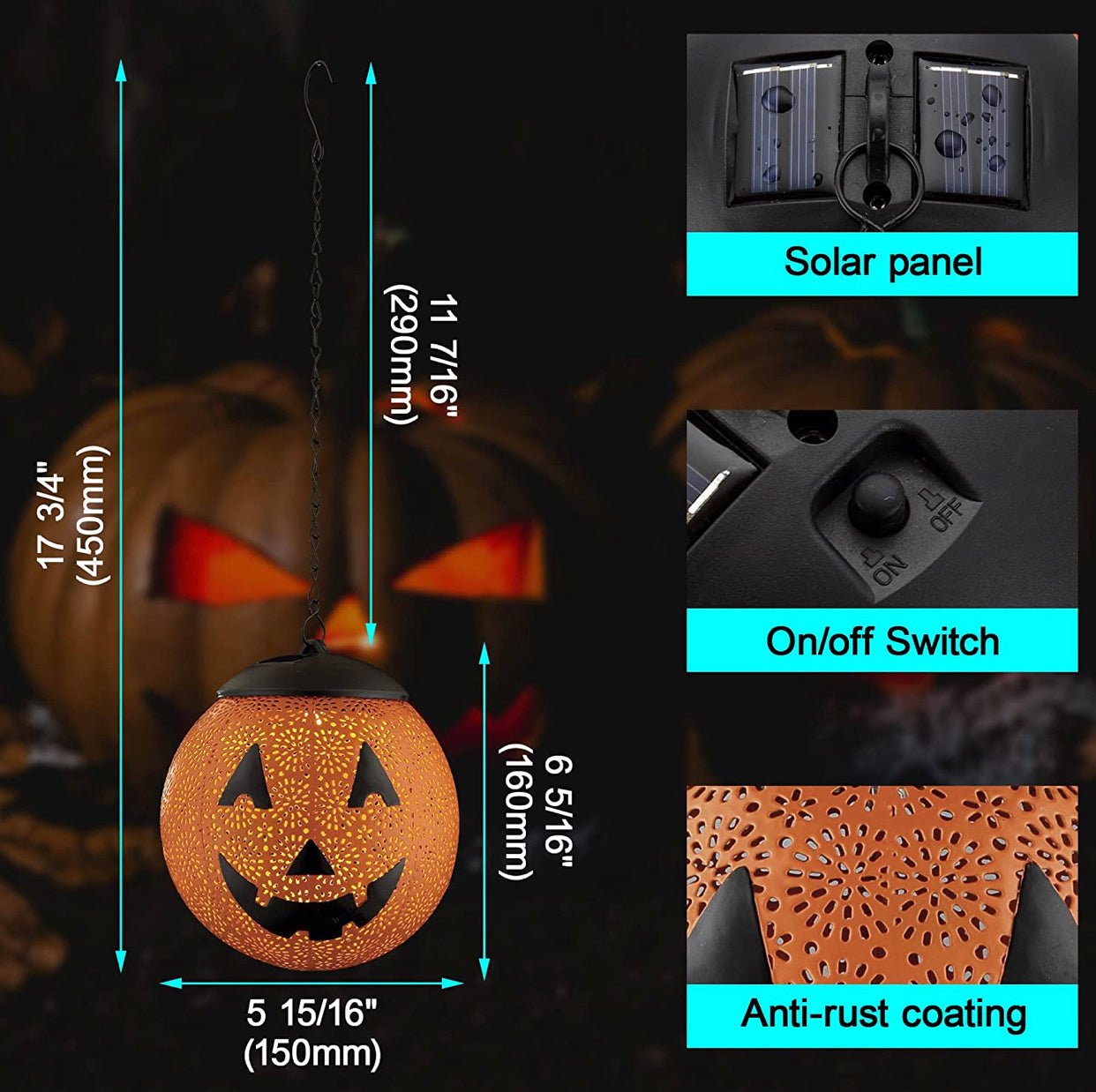 Halloween solar hanging metal lantern outdoor