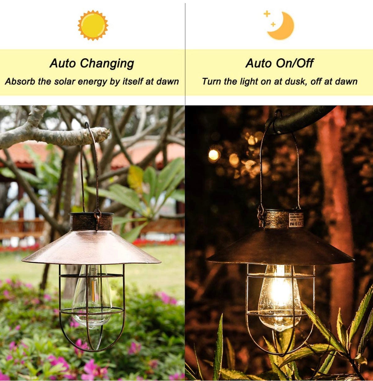 Hanging Solar Lantern with Shepherd Hook 31 Inch - Outdoor Solar Outlet