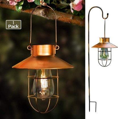 Hanging Solar Lantern with Shepherd Hook 31 Inch - Outdoor Solar Outlet