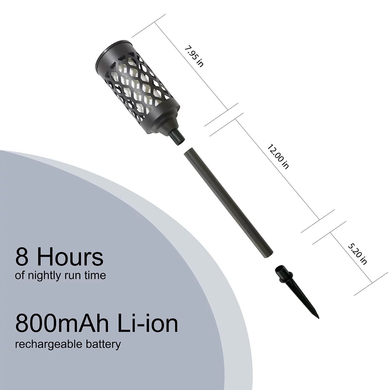 High End 20 lumen Solar Pathway Torch Light Die-cast Aluminum and Glass (2-Pack) - Outdoor Solar Outlet