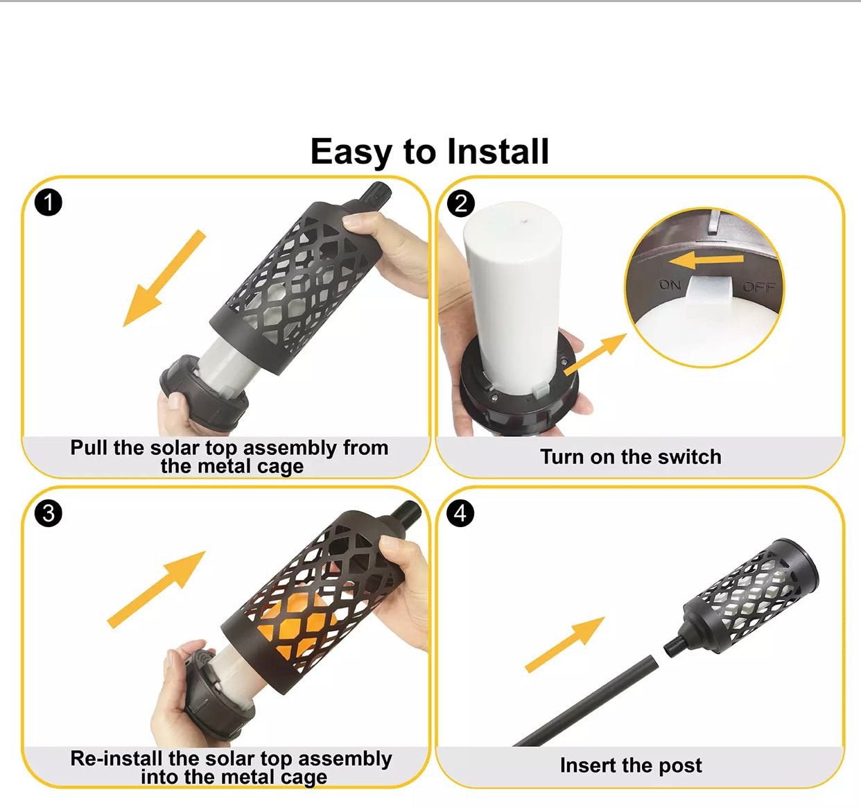 High End 20 lumen Solar Pathway Torch Light Die-cast Aluminum and Glass (2-Pack) - Outdoor Solar Outlet