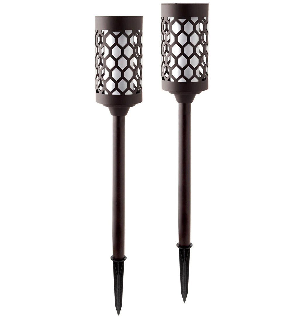 High End 20 lumen Solar Pathway Torch Light Die-cast Aluminum and Glass (2-Pack) - Outdoor Solar Outlet
