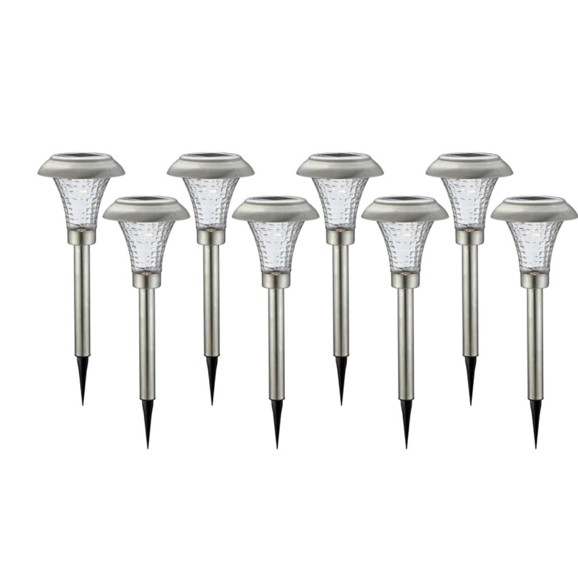 High-End 8 Pack Solar Pathway Lights Glass Stainless Steel Warm White, Auto On/off 15 Lumen - Outdoor Solar Outlet
