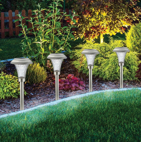 High-End 8 Pack Solar Pathway Lights Glass Stainless Steel Warm White, Auto On/off 15 Lumen - Outdoor Solar Outlet