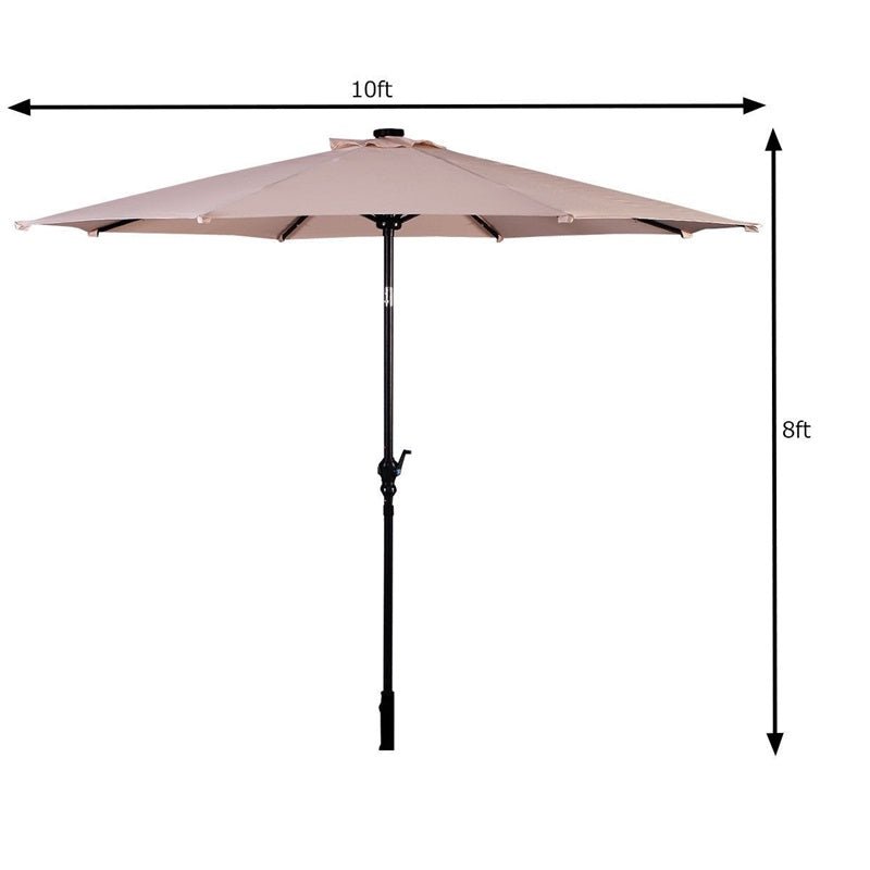 High Quality 10 Ft Patio Solar Umbrella with Crank Solar-powered LED Lights 8 Firm UV Protective Outdoor Patio Beach Umbrella - Outdoor Solar Outlet