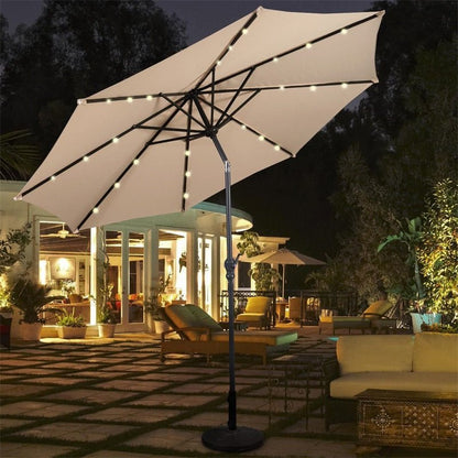 High Quality 10 Ft Patio Solar Umbrella with Crank Solar-powered LED Lights 8 Firm UV Protective Outdoor Patio Beach Umbrella - Outdoor Solar Outlet