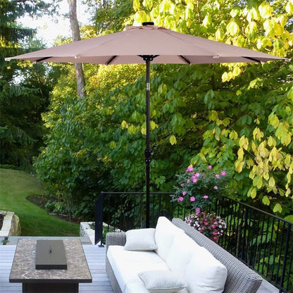 High Quality 10 Ft Patio Solar Umbrella with Crank Solar-powered LED Lights 8 Firm UV Protective Outdoor Patio Beach Umbrella - Outdoor Solar Outlet