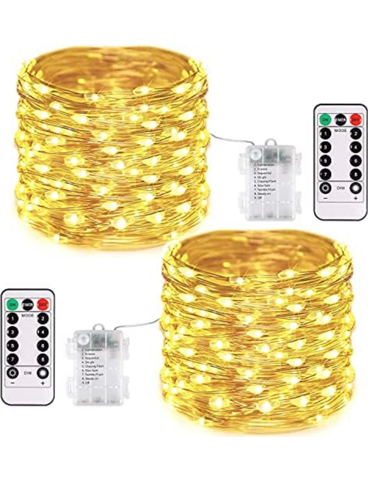 2PK Solar String Lights Outdoor Copper Wire, Waterproof Solar Fairy Lights with 8 Lighting Modes