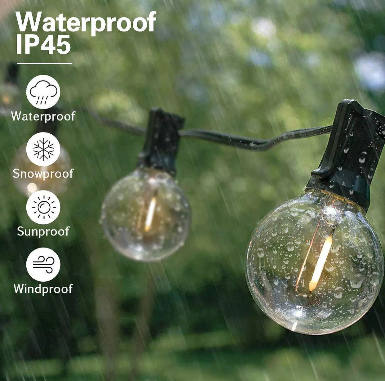 27 Ft Pro - Globe Solar LED Outdoor String Lights – Waterproof, G40 Retro Edison Filament Bulbs -Warm White