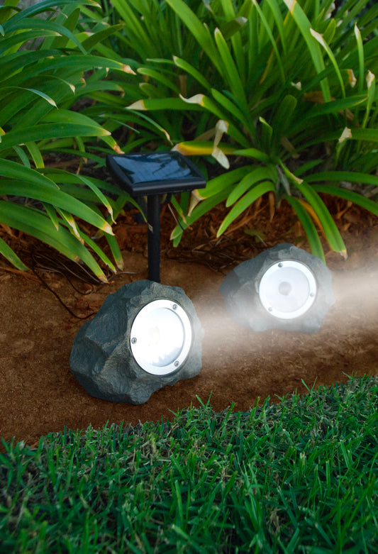 4Pack Smith&Hawken Outdoor Solar Powered Rock Spotlight Walkway LED Garden Path