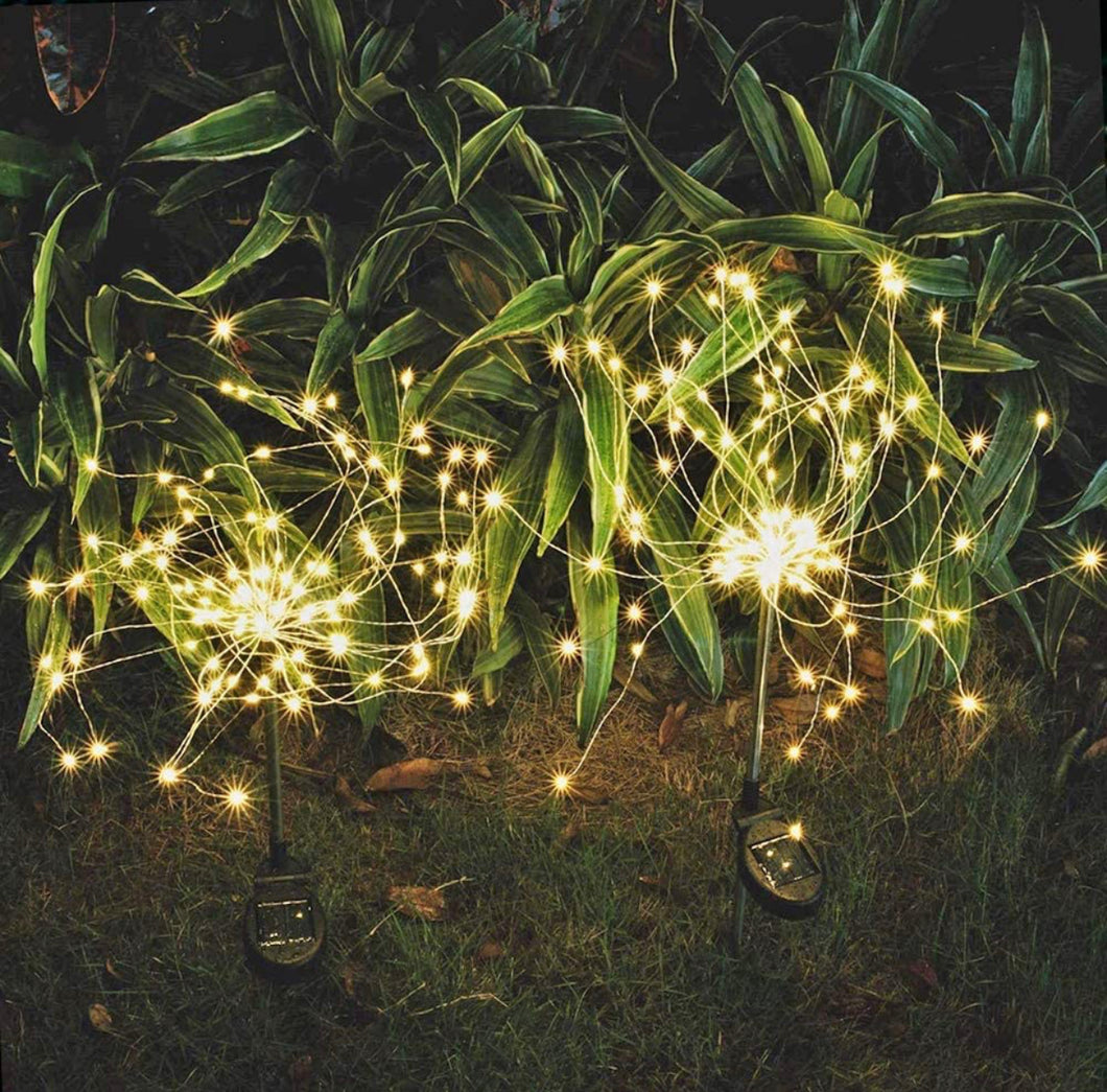 Solar Garden Lights Solar Firework Lights Solar Powered String Light with 2 Lighting Modes Twinkling and Steady-2 Pack