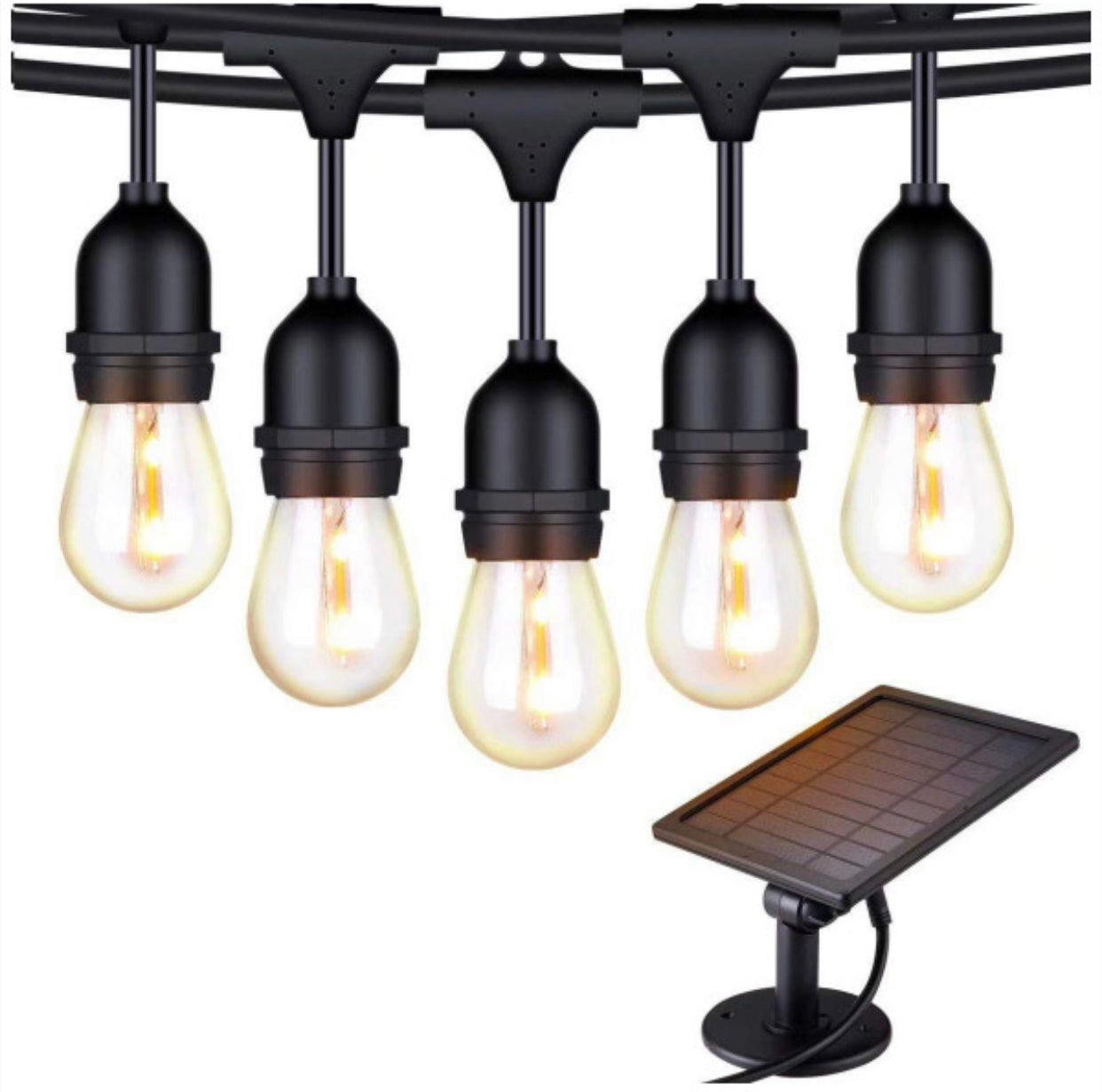 48F Solar Powered String Lights Waterproof LED Hanging Edison Bulb Lights with 15 Bulbs