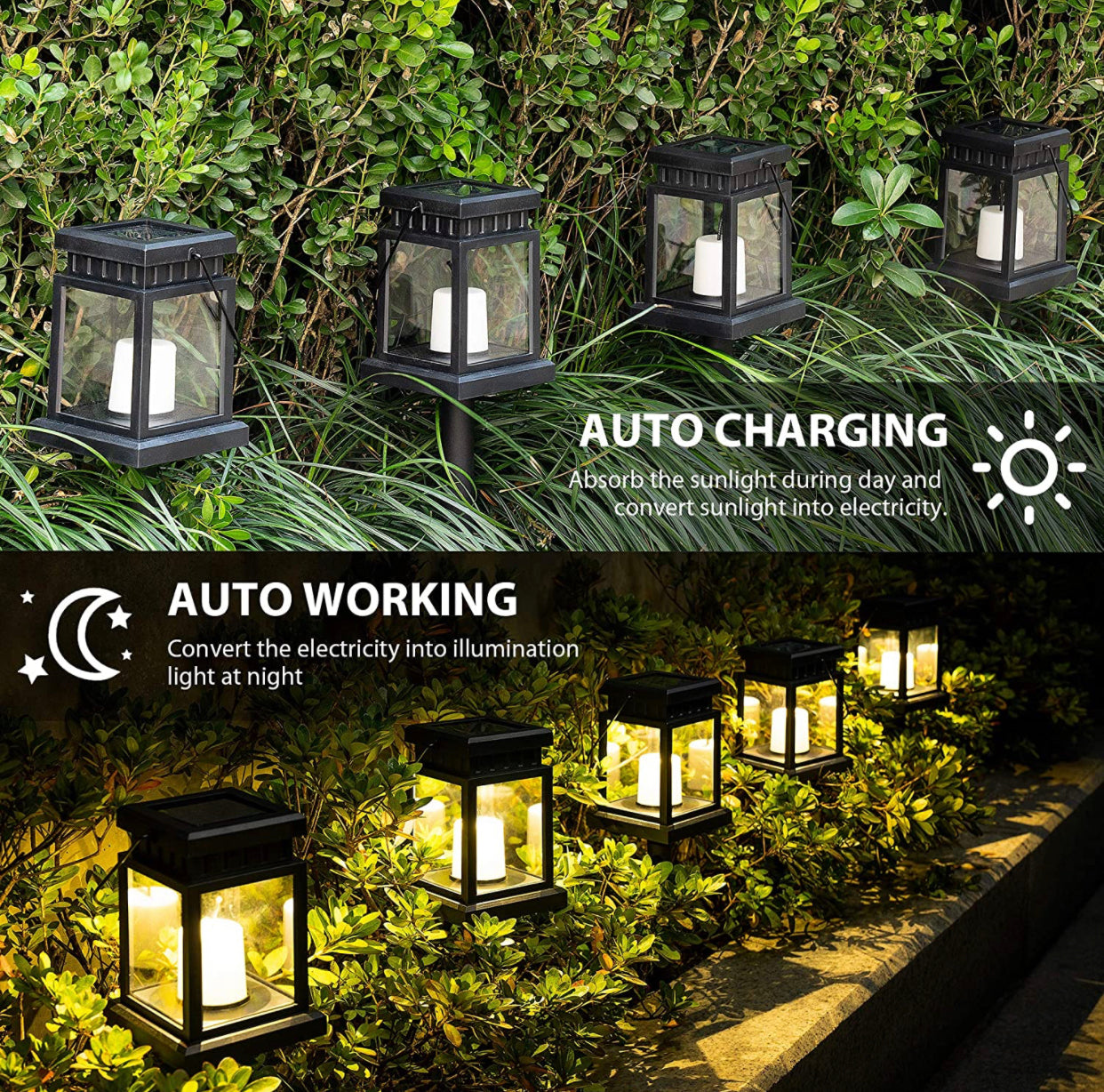 SmartYard 8 Pack Solar Pathway 10 lumen Hanging Candle Lantern Light- Warm White