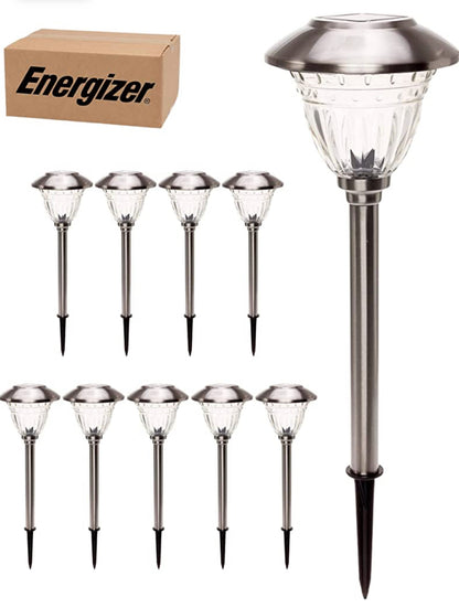 Energizer 10 Pack Solar LED Pathway Lights Outdoor-Stainless Steel