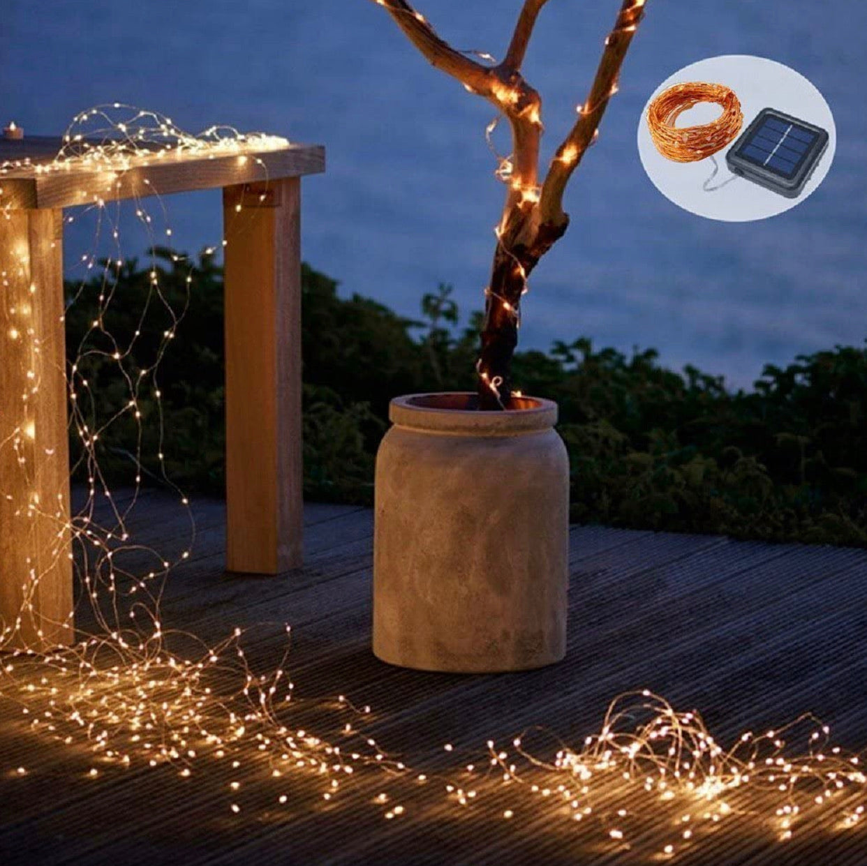 2PK Solar String Lights Outdoor Copper Wire, Waterproof Solar Fairy Lights with 8 Lighting Modes