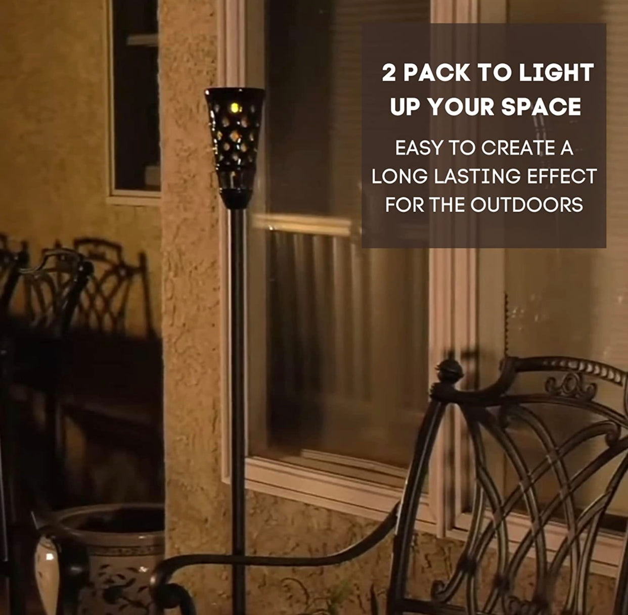 Energizer LED Ceramic Solar Tiki Torch Lights Dancing Lights Outdoor Waterproof 2 Pack