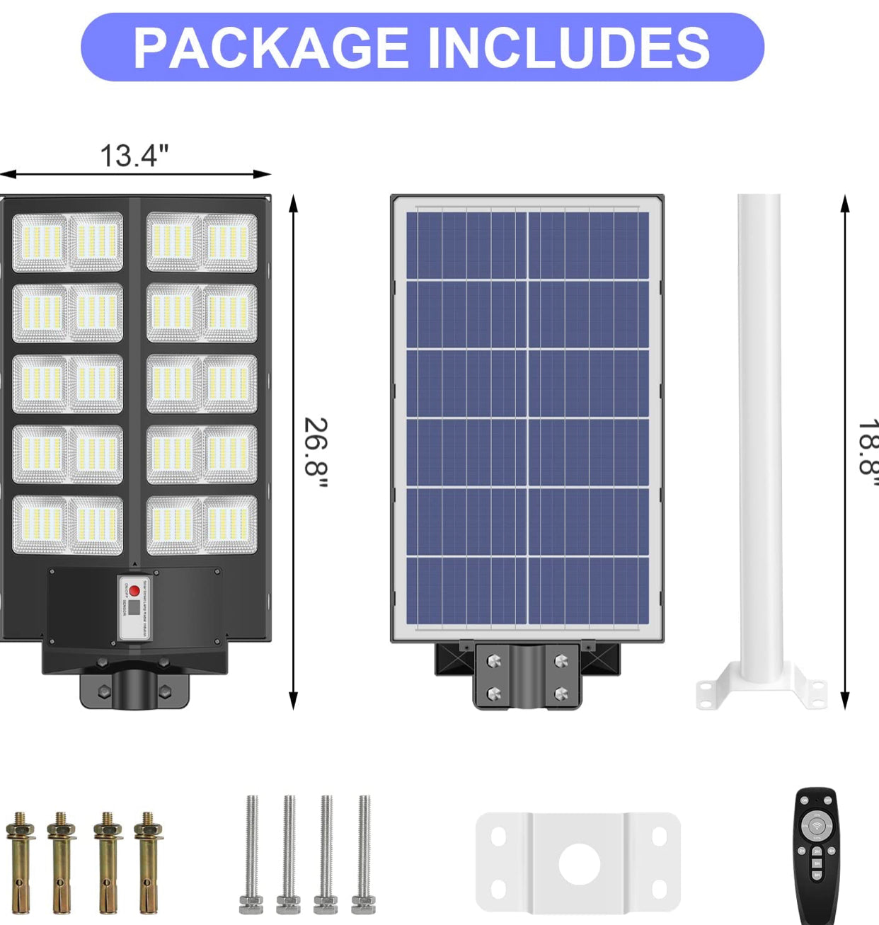 800W Commercial Solar Street Lights Dusk to Dawn , Motion Sensor, 75000LM for Street with Remote Control