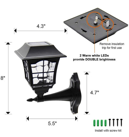 SmartYard 4 Pack Solar Wall Lantern Outdoor Wall Sconce 15 Lumens Solar Outdoor Christmas Led Light Fixture with Wall Mount Kit