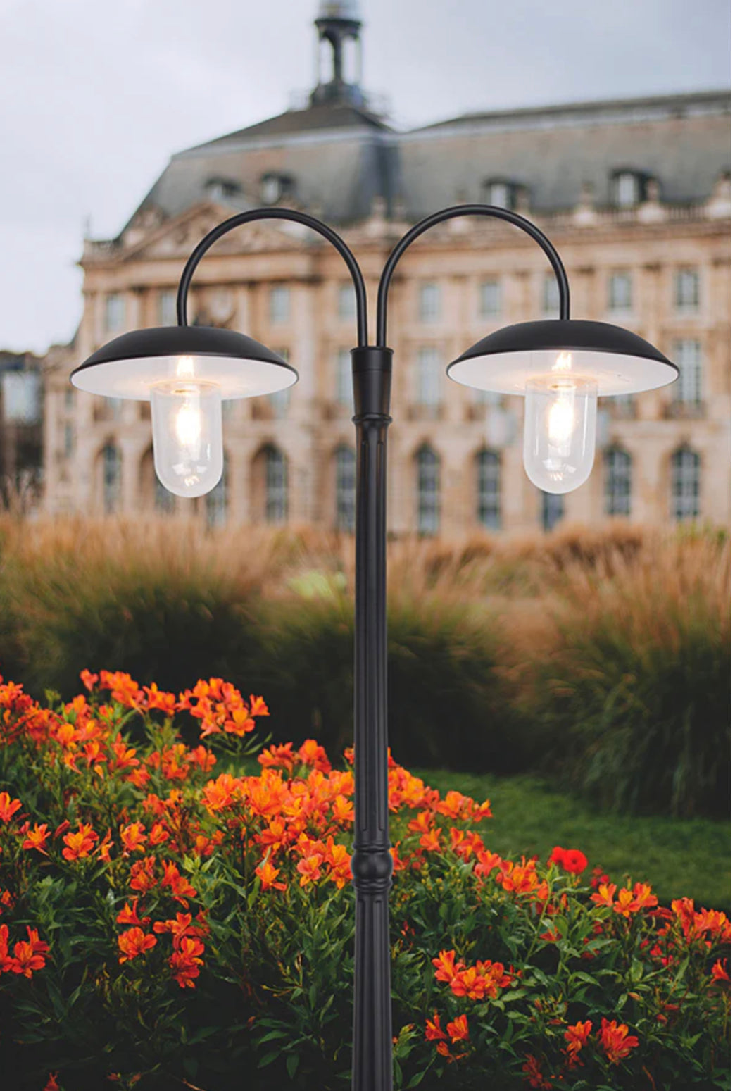 SmartYard Dual Head Solar Outdoor Post Light, Dusk to Dawn, Bulbs Included, Black(Head & Pole)