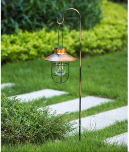 HUYIENO 2Pack Solar Metal Hanging Lantern with Shepherd Hook Outdoor LED Garden Lights Brushed Copper
