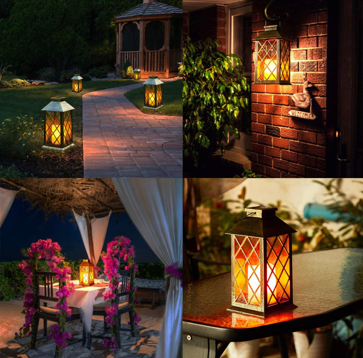 Solar Candle Lanterns Outdoor, 2 Pack  Waterproof, LED Lanterns Solar Powered with Handle, Flickering Flameless Candle  Lights