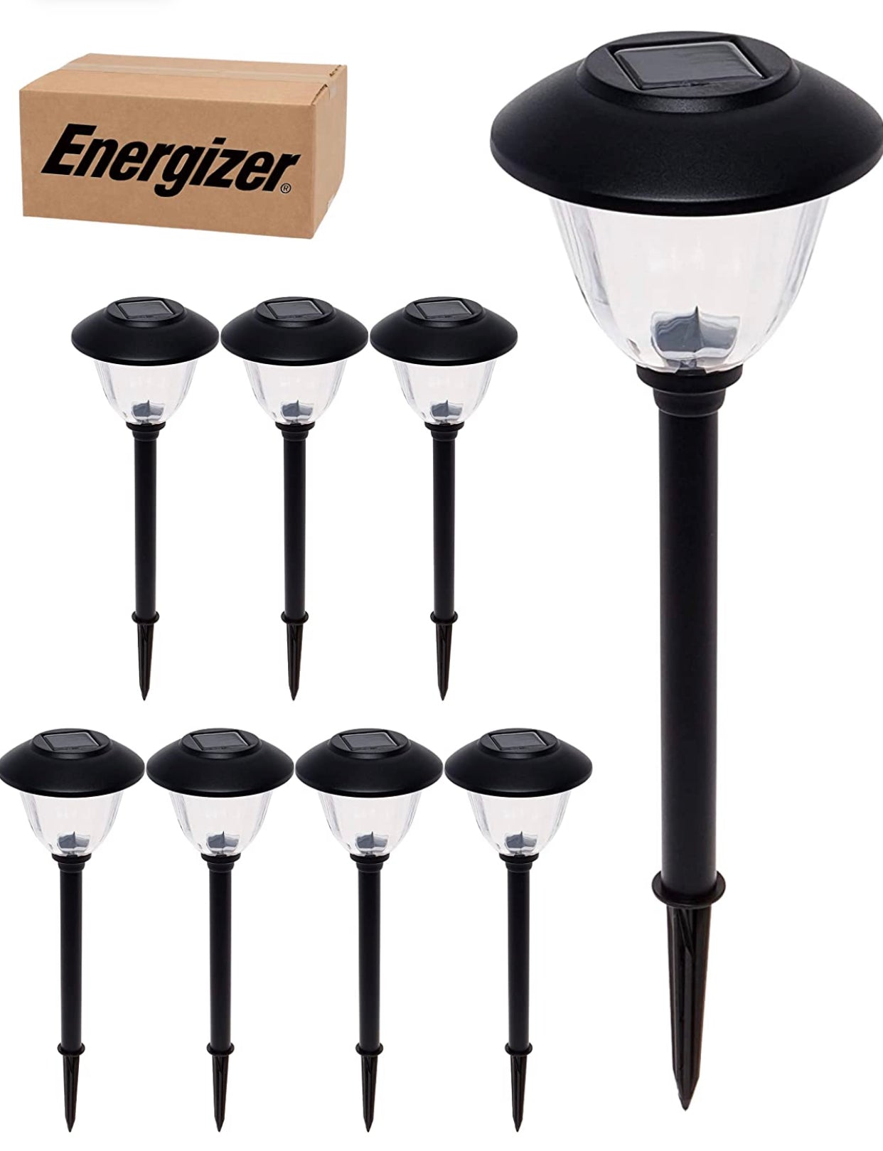 Energizer 8 Pack Solar Pathway LED Lights Outdoor-Stainless Steel -15 Lumen( Black )