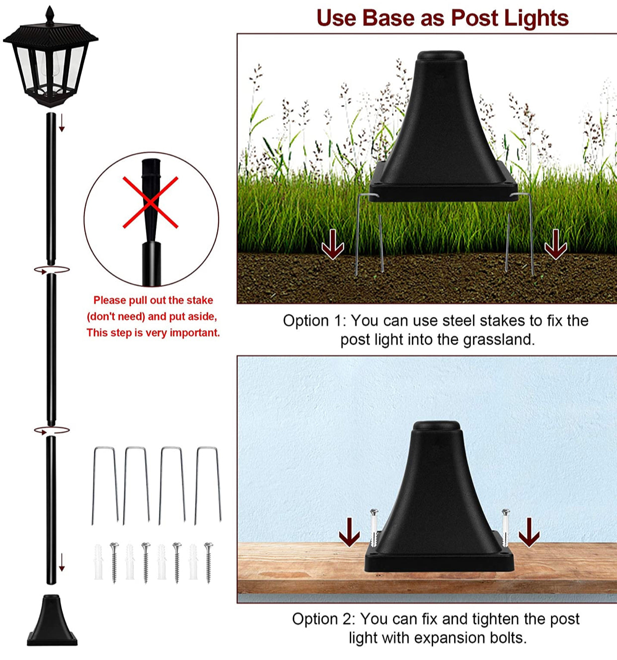 SmartYard 67 Inch Solar Lamp Post Lights, 100 Lumen Solar Powered Vintage Street Lights Outdoor, Warm White LED Edison Bulb Solar Post Light