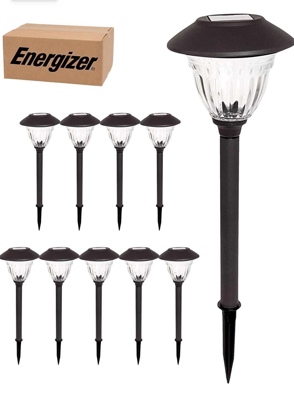 Energizer 10 Pack Solar LED Pathway Lights Outdoor-Stainless Steel