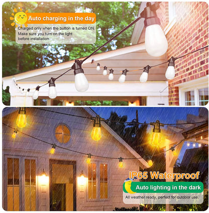 27Ft Solar Flickering LED Bulbs - Solar Panel Powered Hanging String Lights -12 Bulbs