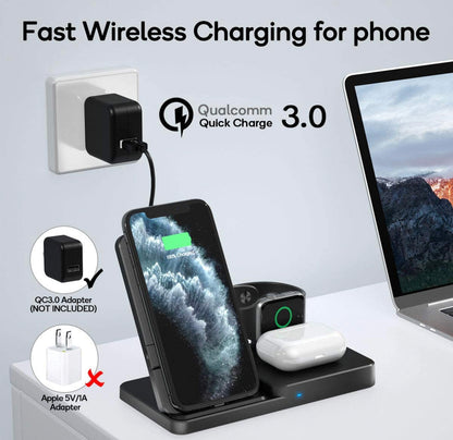 Wireless Charger, Qi-Certified Fast Wireless Charging Station for AirPods/Apple Watch Series/iPhone