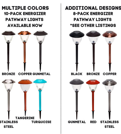 Energizer 10 Pack Solar LED Pathway Lights Outdoor-Stainless Steel