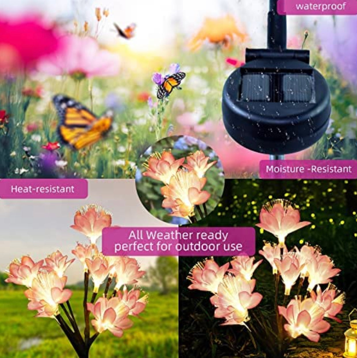 2 Pack Solar Steak Garden Lights Solar Powered Waterproof 2 Lighting Modes Twinkling and Steady Landscape