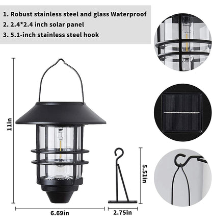 2 Pack Security Solar Hanging Lanterns , Wall/Porch Lights 15 Lumen Heavy Glass & Stainless