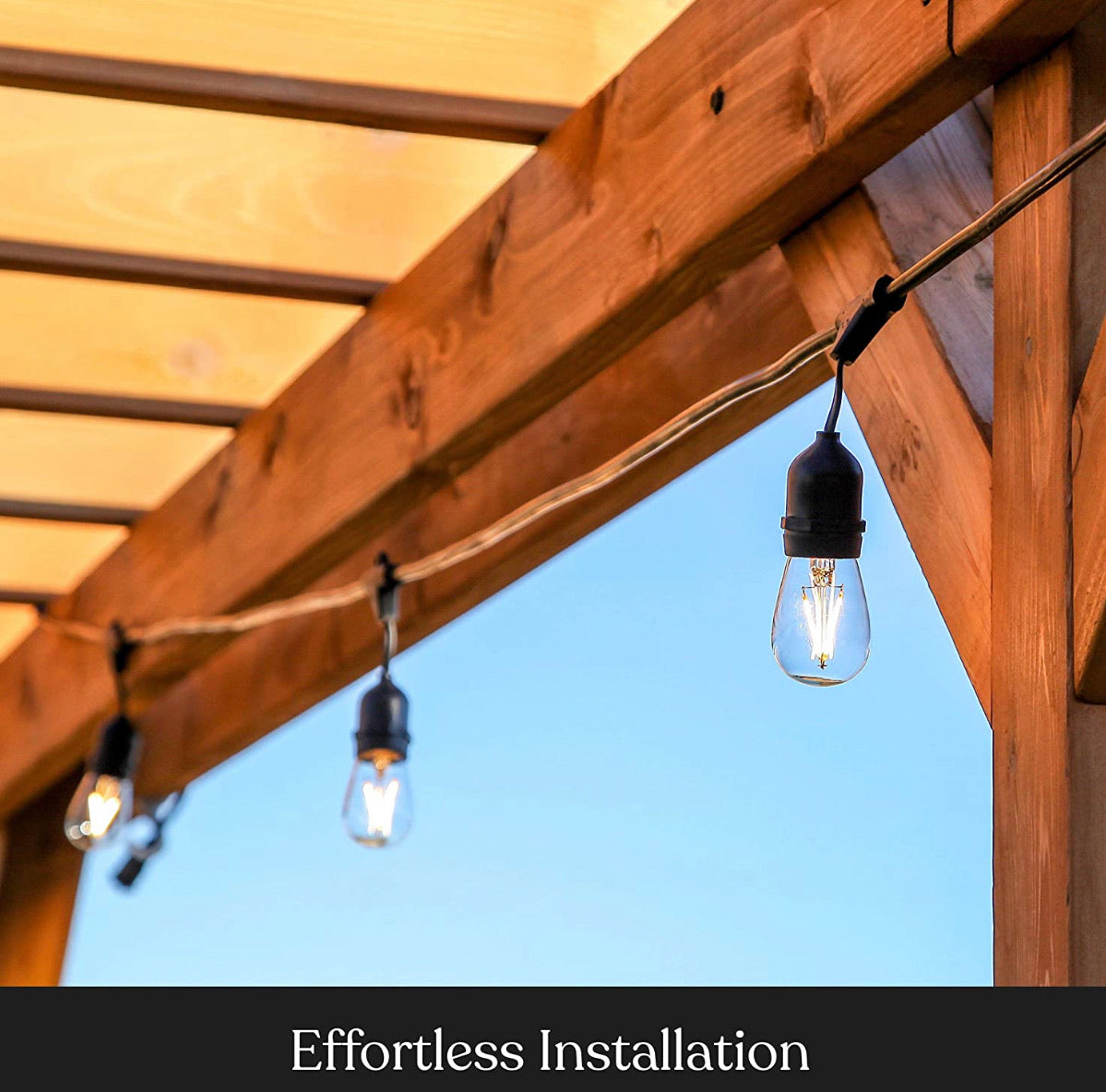 24Ft Plug-In LED Outdoor String Lights Waterproof- Hanging, Dimmable 2W Vintage Edison Bulbs