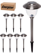 Load image into Gallery viewer, Energizer 8 Pack Solar Pathway LED Lights Outdoor- Glass and Stainless Steel ( Silver )