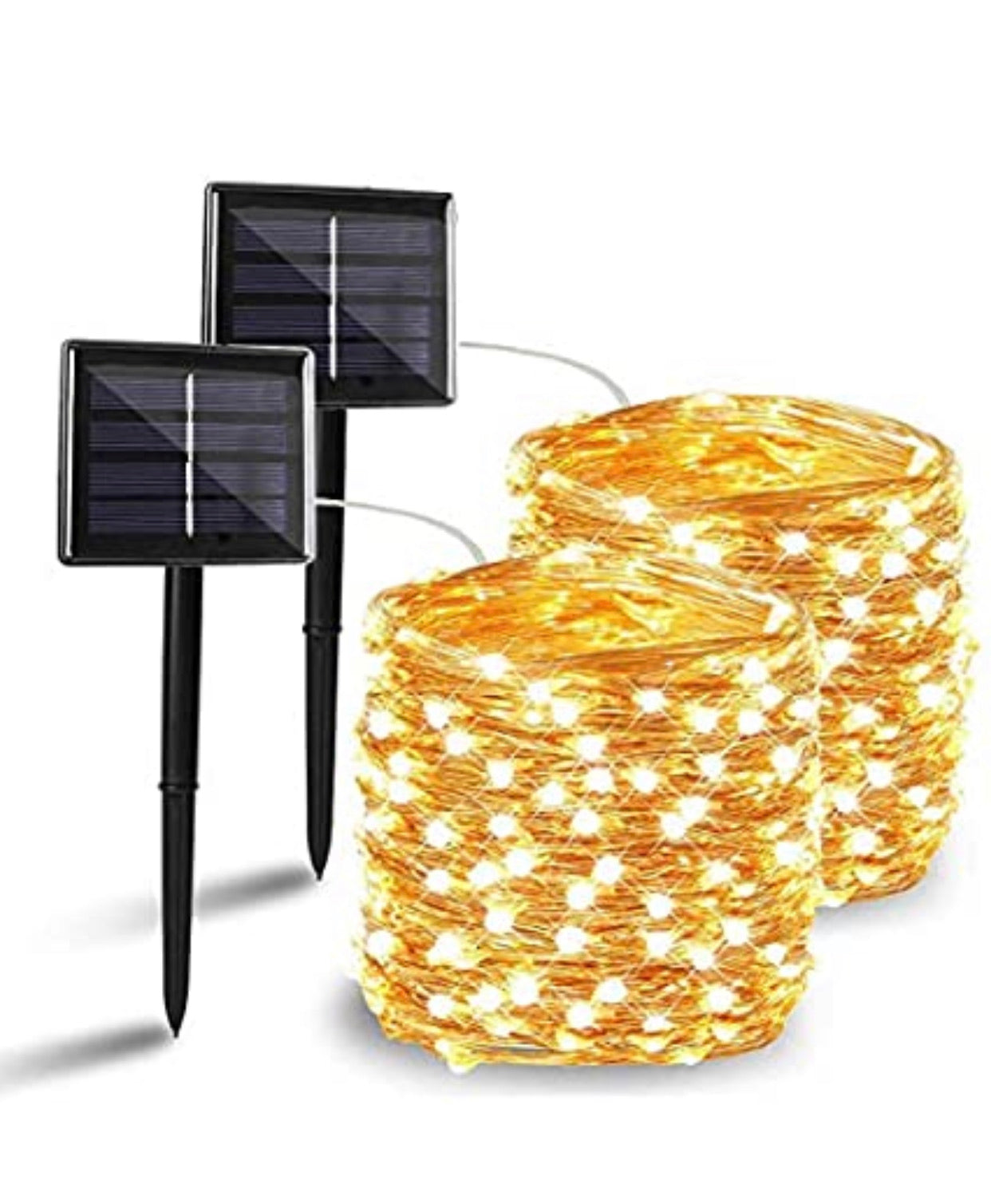 2PK Solar String Lights Outdoor Copper Wire, Waterproof Solar Fairy Lights with 8 Lighting Modes