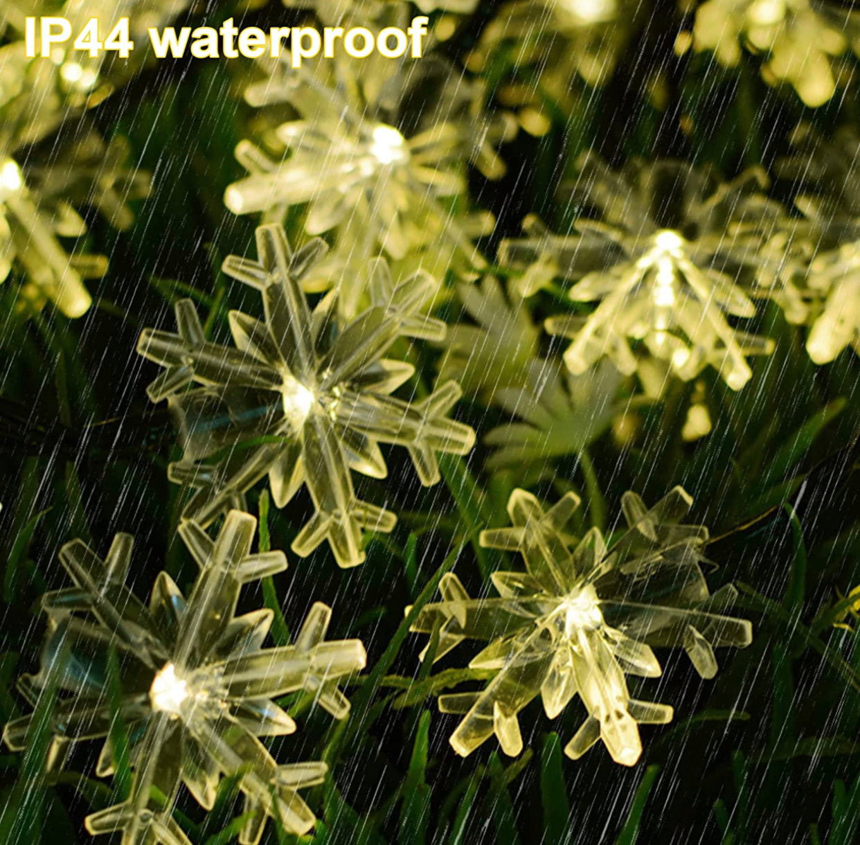 33Ft Solar Snowflake Twinkle Star String Lights, 100 LED Outdoor 8 Lighting Modes & Waterproof