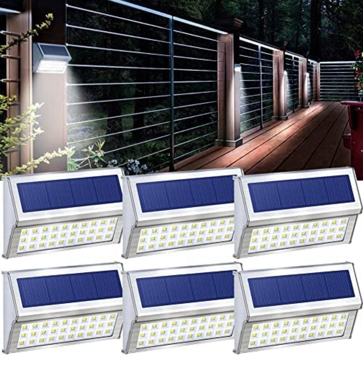 30 LED Solar Step Lights Outdoor【6 Pack】Stainless Steel Bright Solar Deck And Stairs Lights
