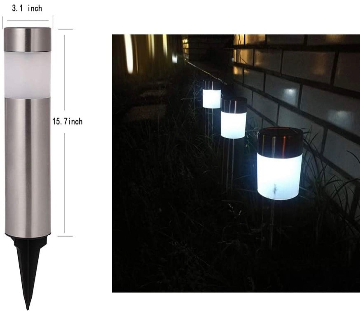 Solar Bollard Lights Outdoor - Stainless Steel Warm White LED 6 Pack