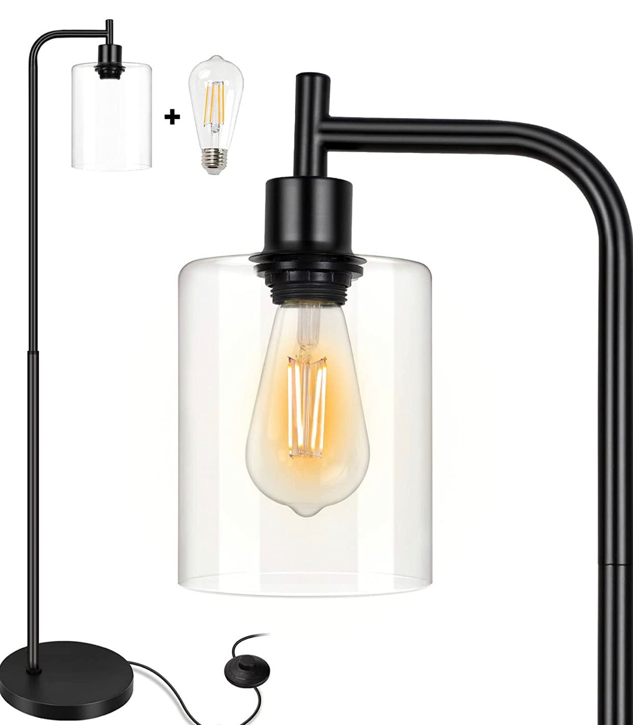 Industrial Floor Lamp, Modern Standing Lamps with Hanging Clear Glass Shade - Outdoor Solar Outlet